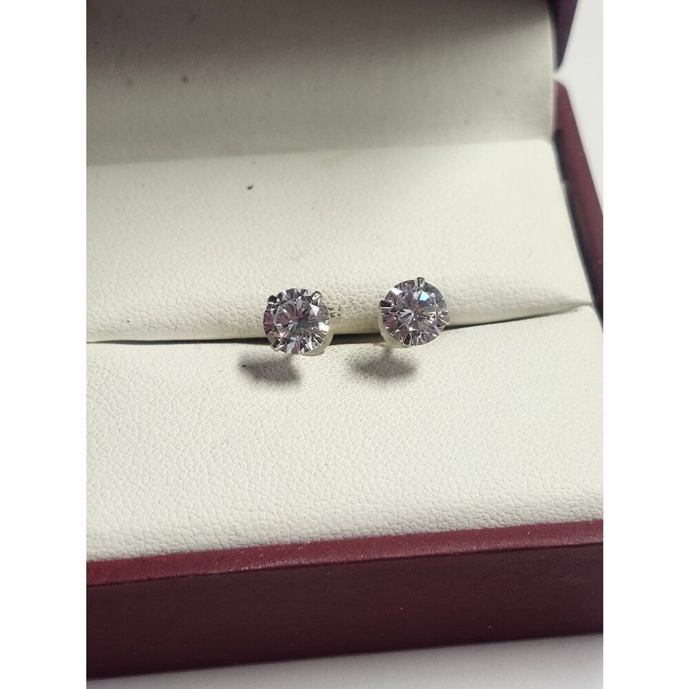 Sterling Silver Clear CZ Stud Earrings 925